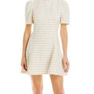 NWT Aqua Checked Tweed Dress (White and Gold)